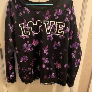 Disney Parks XXL Top Juniors Black Floral Long Sleeve Shirt Mickey Mouse Love 28